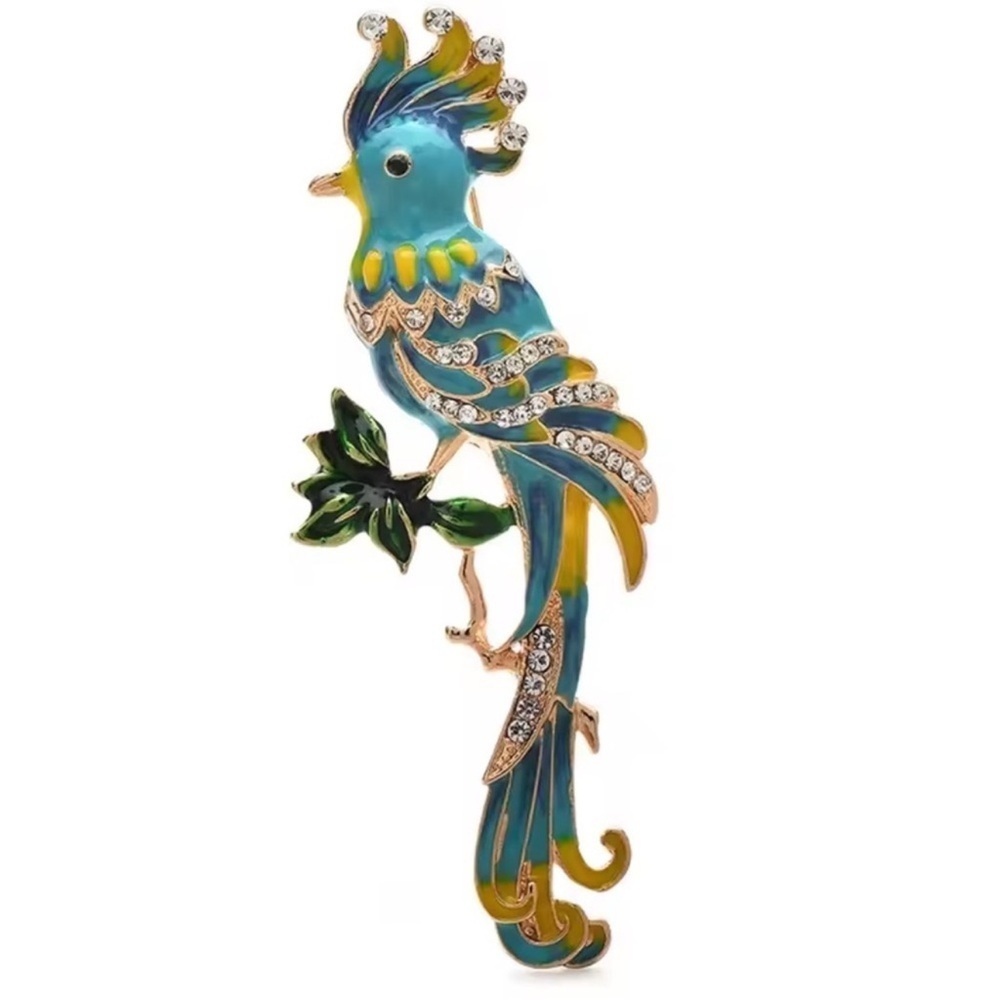Colorful Bird Blue Gold Brooch - Picture 5 of 6